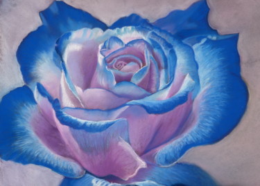 Σχέδιο με τίτλο "Rose bleue comme sa…" από Claudine Marquet, Αυθεντικά έργα τέχνης, Κιμωλία