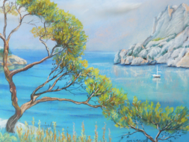 Drawing titled "calanque.jpg" by Claudine Marquet, Original Artwork, Pastel