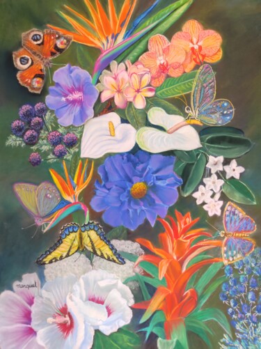 Tekening getiteld "Les papillons" door Claudine Marquet, Origineel Kunstwerk, Pastel