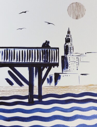 Painting titled "Le Havre à deux" by Claudine Sieurin, Original Artwork, Ink