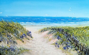 Painting titled "Plage du Devin 2" by Claudine Viégas, Original Artwork, Acrylic Mounted on Wood Stretcher frame