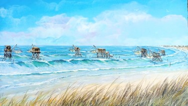 「Tharon plage」というタイトルの絵画 Claudine Viégasによって, オリジナルのアートワーク, アクリル ウッドストレッチャーフレームにマウント