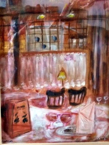 Peinture intitulée "le bistrot du Pollet" par Claudine Roques Ayache, Œuvre d'art originale, Huile