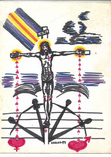 Desenho intitulada "Cristo" por Cláudio Aragão, Obras de arte originais, Marcador
