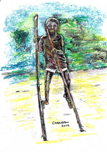 Rysunek zatytułowany „Andando de Pernas-d…” autorstwa Cláudio Aragão, Oryginalna praca, Wosk
