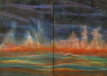 Pintura intitulada "Flames in the darkn…" por Claudio Boczon, Obras de arte originais, Pastel Montado em Painel de madeira