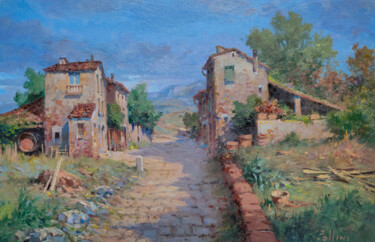 Painting titled "Country road - Tusc…" by Claudio Pallini, Original Artwork, Oil Mounted on Other rigid panel