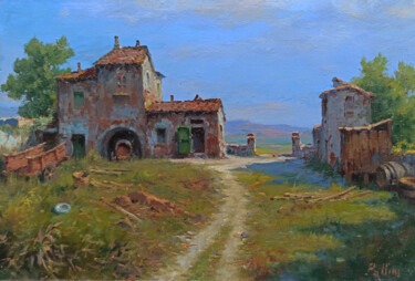 Painting titled "Old Tuscan farmhouse" by Claudio Pallini, Original Artwork, Oil Mounted on Other rigid panel