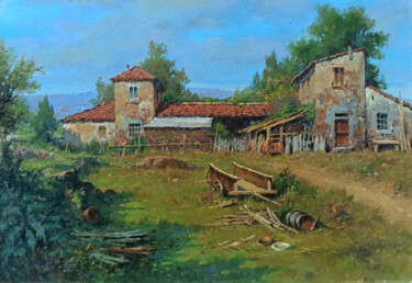 Pittura intitolato "Old farmhouse - Tus…" da Claudio Pallini, Opera d'arte originale, Olio Montato su Altro pannello rigido