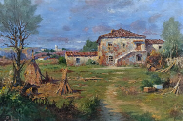 Pittura intitolato "Quit country farmho…" da Claudio Pallini, Opera d'arte originale, Olio Montato su Altro pannello rigido