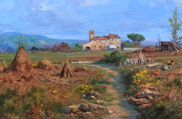 Pintura intitulada "Country path - Tusc…" por Claudio Pallini, Obras de arte originais, Óleo Montado em Outro painel rígido