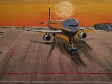 Pintura intitulada "In the airport" por Claudio Suenaga, Obras de arte originais, Óleo