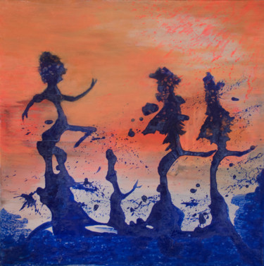 Schilderij getiteld "Dancing-on-the-waves" door Claudy, Origineel Kunstwerk, Acryl
