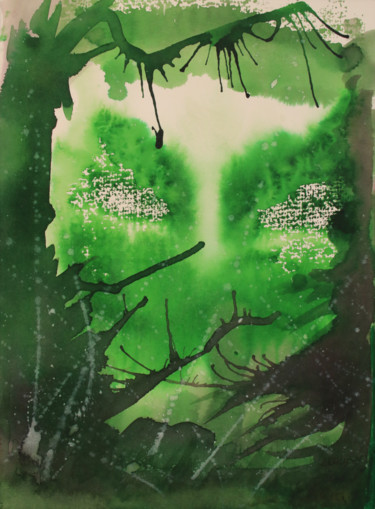 Painting titled "Au coeur de la forêt" by Claudy, Original Artwork, Ink