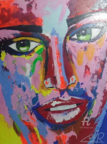 Painting titled "face" by Cláudia Ribeiro Oficial, Original Artwork, Acrylic
