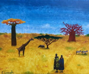 Schilderij getiteld "Afrique 1" door Clémence Leveugle, Origineel Kunstwerk, Acryl Gemonteerd op Frame voor houten brancard