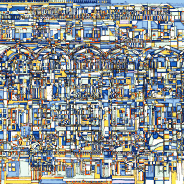 Digitale Kunst mit dem Titel "CONSTUCTION2" von Clément Delerot, Original-Kunstwerk, Digitale Malerei Auf Keilrahmen aus Hol…