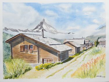 Pittura intitolato "Zermatt, sur le sen…" da Clément Leblanc (Chablais Aquarelles), Opera d'arte originale, Acquarello