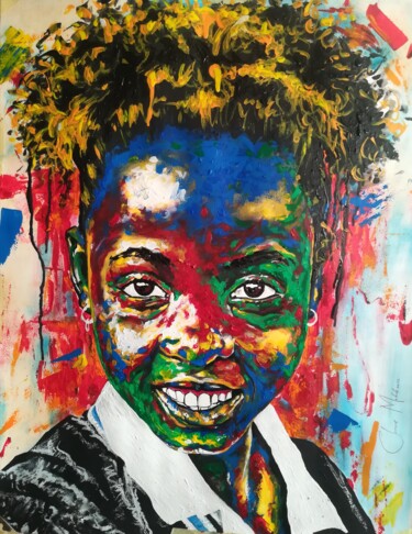 Peinture intitulée ""Golden smile"" par Clement Mohale, Œuvre d'art originale, Acrylique