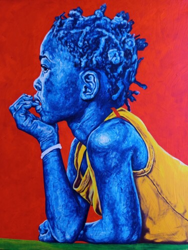 Painting titled ""Inner thoughts ll"" by Clement Mohale, Original Artwork, Oil Mounted on Wood Stretcher frame