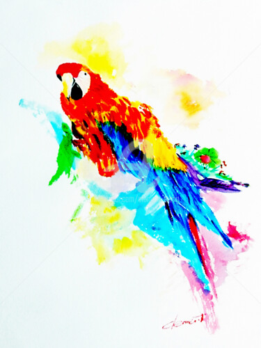Schilderij getiteld "Beautiful Parrot" door Clement Tsang, Origineel Kunstwerk, Aquarel