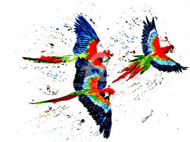 Peinture intitulée "Three Colorful Parr…" par Clement Tsang, Œuvre d'art originale, Huile