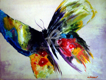 Peinture intitulée "Butterfly in flying" par Clement Tsang, Œuvre d'art originale, Huile