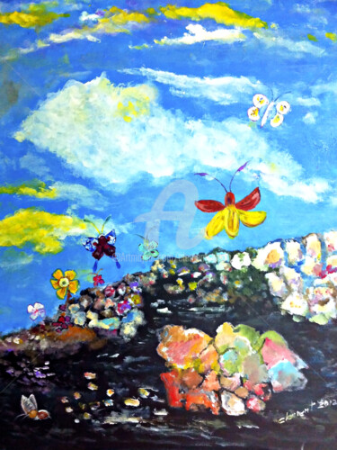 Painting titled "Butterfly in the mo…" by Clement Tsang, Original Artwork, Oil