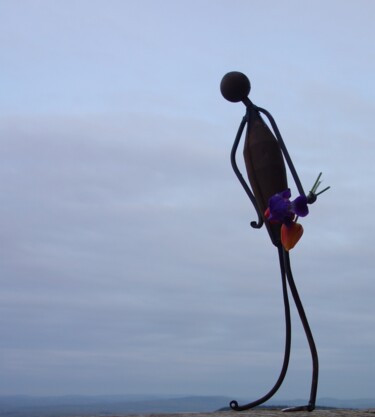 Sculpture titled "Lady waiting" by Clive Manuel, Original Artwork, Metals