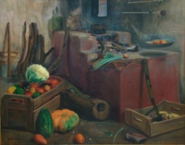 Pintura intitulada "Cozinha Caipira" por Clodoaldo Martins, Obras de arte originais, Óleo