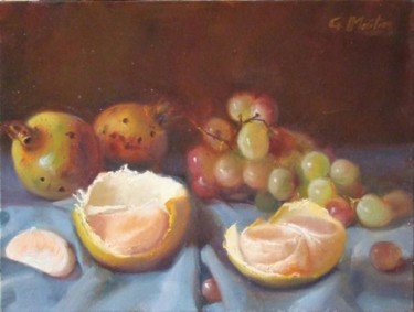 Pintura intitulada "Tangerinas com uvas…" por Clodoaldo Martins, Obras de arte originais, Óleo