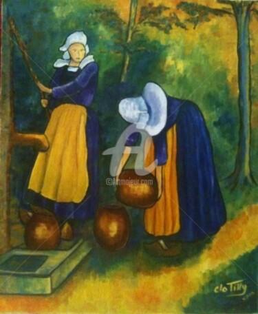Pintura titulada "Porteuses d'eau Pon…" por Clo Tilly, Obra de arte original, Oleo