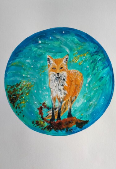 Peinture intitulée "Renard en hiver" par Cmarie, Œuvre d'art originale, Acrylique