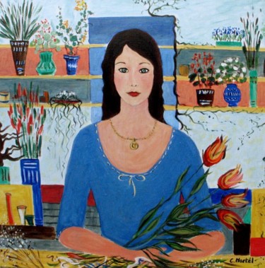 Peinture intitulée "NINA LA FLEURISTE" par Catherine Martel, Œuvre d'art originale