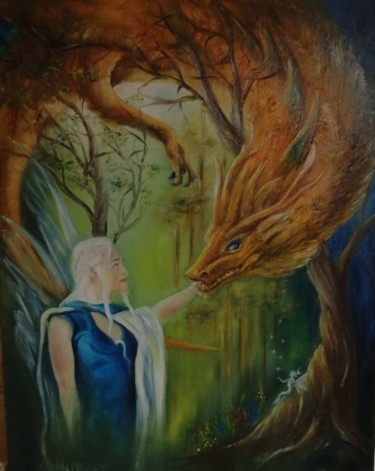 "La fée dragon" başlıklı Tablo Claude Maguet tarafından, Orijinal sanat, Petrol