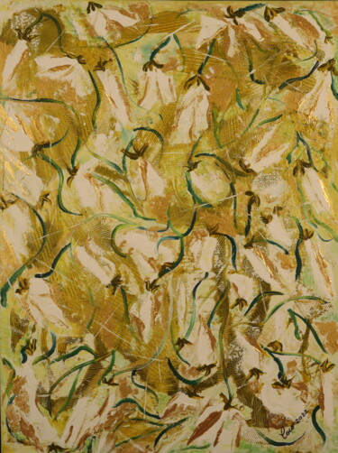 Schilderij getiteld "WHITE FLOWERS" door Coco, Origineel Kunstwerk, Acryl Gemonteerd op Frame voor houten brancard