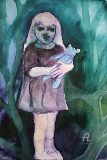Painting titled "Alone in the dark" by Coco Sanne Hassink, Original Artwork, Watercolor