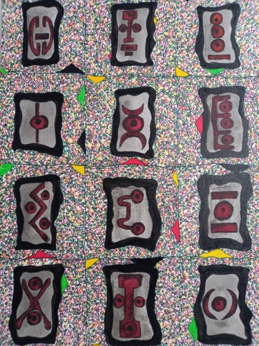 Peinture intitulée "Totem 2" par Coco Vewenda, Œuvre d'art originale, Marqueur