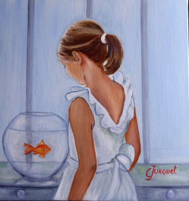 Painting titled "le poisson rouge" by Colette Jurquet, Original Artwork, Oil Mounted on artwork_cat.