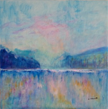 Картина под названием "lac bleu" - Colette Pisanelli, Подлинное произведение искусства, Масло