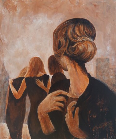 Schilderij getiteld "La rumeur" door Colette Tournier, Origineel Kunstwerk, Acryl Gemonteerd op Frame voor houten brancard