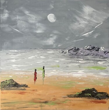 Painting titled "Plage presque Breto…" by Coline Quach (Maze), Original Artwork, Acrylic Mounted on Wood Stretcher frame