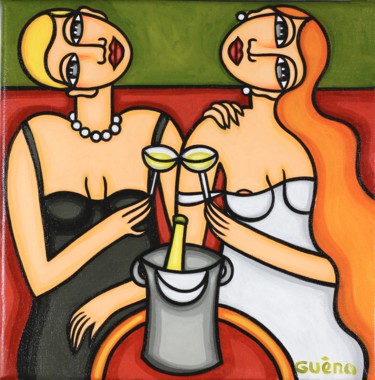 Malerei mit dem Titel "Champagne Girl" von Collection Tango, Original-Kunstwerk, Acryl Auf Keilrahmen aus Holz montiert