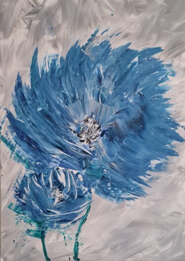 Peinture intitulée "Blue flower" par Connie Whelan, Œuvre d'art originale, Acrylique