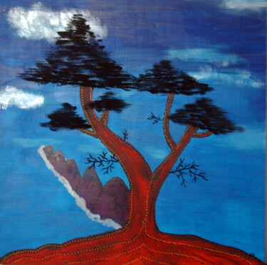 Painting titled "A tree on the ocean" by Conrad Bloemers, Original Artwork, Acrylic