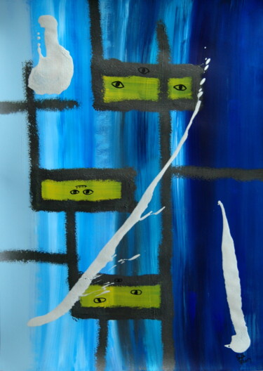 Schilderij getiteld "Abstract on paper 34" door Conrad Bloemers, Origineel Kunstwerk, Acryl