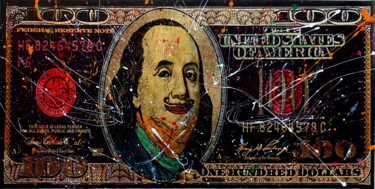 Schilderij getiteld "Black $100 bill" door Conrad Bloemers, Origineel Kunstwerk, Acryl