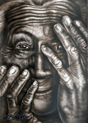Painting titled "Old woman hands" by Conrad Willemsen, Original Artwork, Airbrush