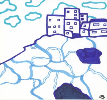 Dibujo titulada "BLUE GENOA" por Constance Radix, Obra de arte original, Rotulador