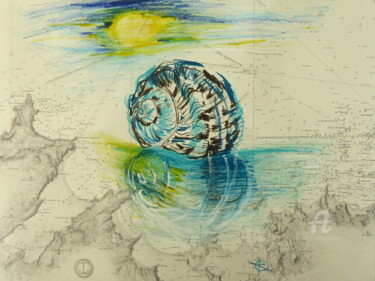Dibujo titulada "Blue Shell" por Constance Robine, Obra de arte original, Lápiz